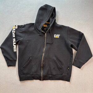 CAT Caterpillar Full Zip Hoodie Jacket Mens XL Black Workwear Construction Logo